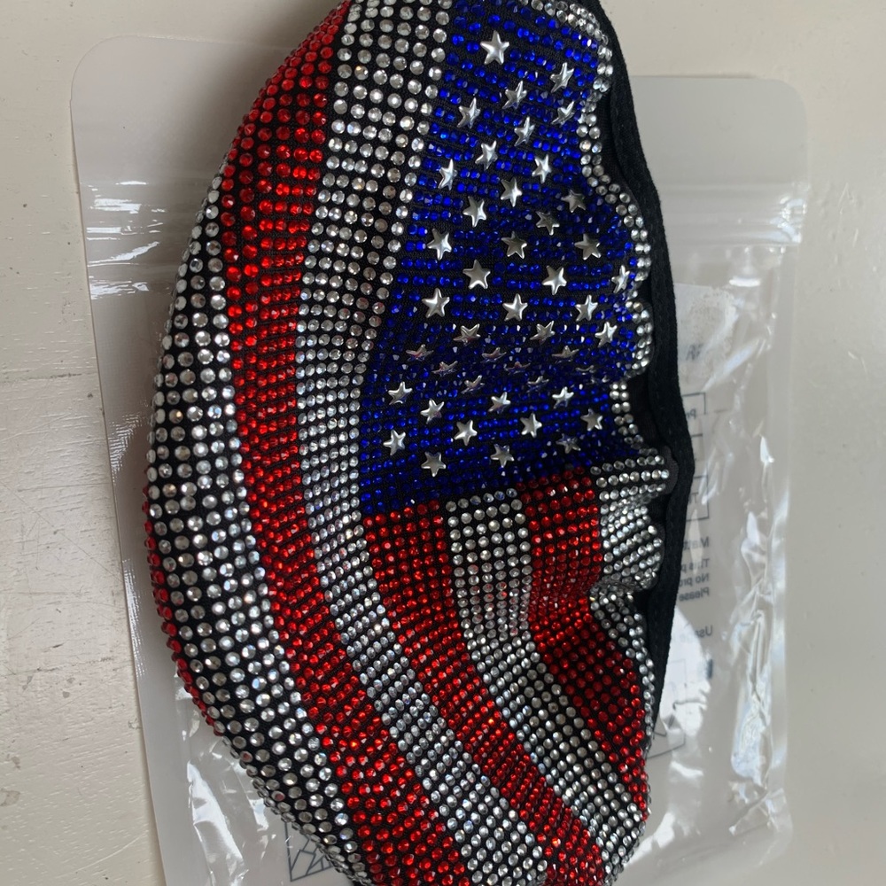 Stone encrusted American flag fashion mask